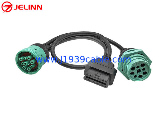 J1939 9 Pin 9pin Threaded Connector to OBD 2 OBDII 16 Pin 16pin Splitter Y Kablo